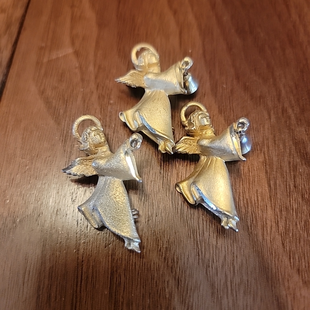 Gigio Giusti,  Lot of 3 Angels Brooch Pins Gold Tone